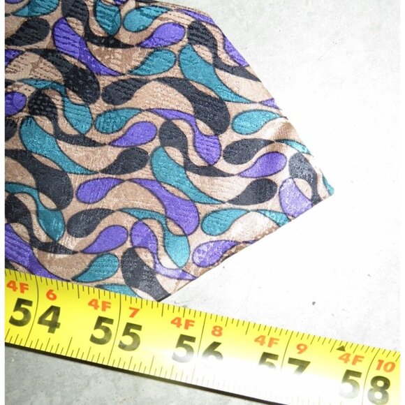 Martin Wong Screenplay Neck Tie Necktie Silk Abstract Purple Teal Black Tan 57" - Picture 4 of 4